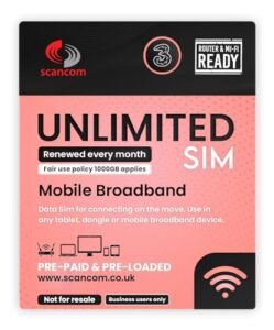 Scancom Three Unlimited 5G Data SIM - Preloaded Every Month from now until 8th December 2025 - Perfect For Wifi Routers