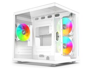 IONZ KZ-900 PC Gaming Case - Dual Dynamic Mini Lite M-ATX | Tempered Glass | includes 3 x 120mm ARGB Fans (White)