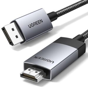 UGREEN 4K@60Hz DisplayPort to HDMI Cable DP 1.2 to HDMI 2.0 Cord HDR Active Aluminum Braided High Speed DP to HDMI Converter for Multi-Screen Compatible with Monitor