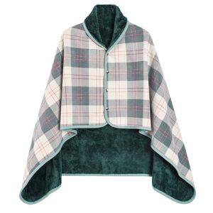 Xnova Fleeced Plaid Poncho Winter Shawl and Wraps for Women Thick Oversized Ladies Scarves with Buttons Warm Scarfs Soft Sherpa Flannel Multiway Cape