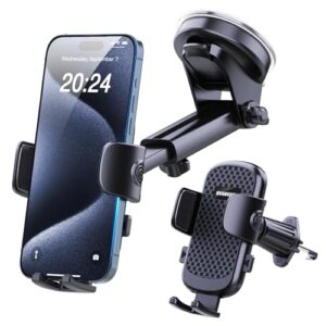 RUAMUAFLY Car Phone Holder [2024 Material Upgraded] Mobile Phone Mount for Dashboard Windscreen Vent