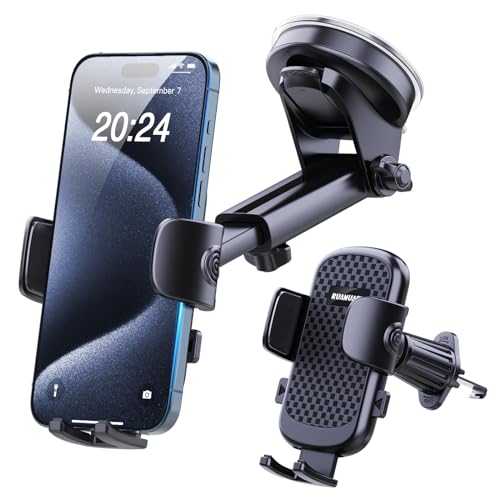 RUAMUAFLY Car Phone Holder [2024 Material Upgraded] Mobile Phone Mount for Dashboard Windscreen Vent