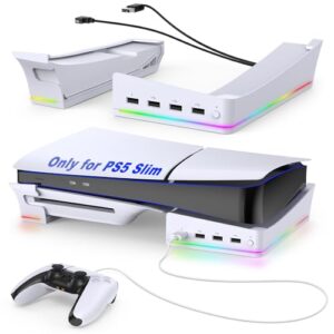 FYOUNG Upgraded Horizontal Stand for 2023 Playstation 5 Slim Digital & Disc Edition with 14 RGB lights
