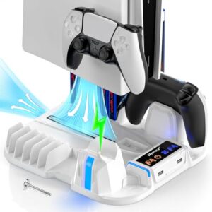 Nepagz PS5 Slim Cooling Stand with Controller Charging Station for PS5 Slim Console(Digital/Disc)