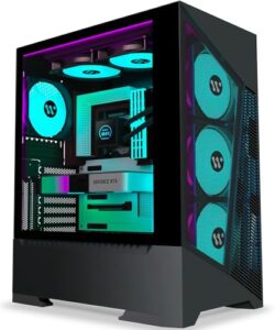 ANSAITE PC Case- Pre-Install 6 PWM Fans ATX Mid Tower Gaming Case Mesh Computer Case with Opening Tempered Glass Side Panel