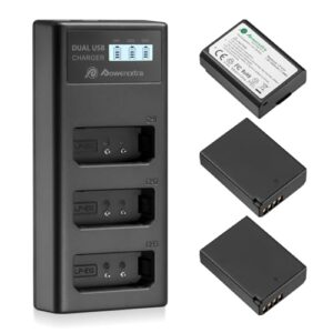 Powerextra 3Pack LP-E10 Battery Replacement and Dual LCD Charger 1600mAh