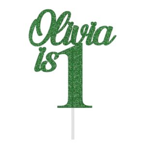 Personalize Pro Customised Happy Birthday Glitter Cake Topper Personalised with Any Name & Any Age Double-sided Glitter Cake Topper Baby 1st Birthday Child Kids Boy Girl First One 2 3 4 Gree