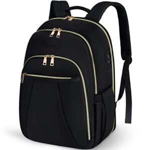 NUBILY Laptop Backpack for Women 15.6 Inch College Backpacks Travel Ladies Backpack With USB Charging Port Water Repellent Computer Ladies Daypacks Laptop Bag for Work Black