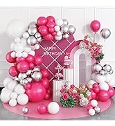Pink Balloon Arch, 96pcs Balloons Arch Kit, 5 10 18 Inch Pink and Grey Birthday Balloons DIY Garl...