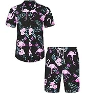J.VER Mens Hawaiian Shirt and Shorts Set Regular Fit Short Sleeve Casual Funky Beach Flamingo Shi...