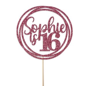 Personalised Birthday Cake Topper - Customised with Any Name Any Age - Birthday Party Cake Decoration - Double Sided Glitter 950 GSM (Cerise)