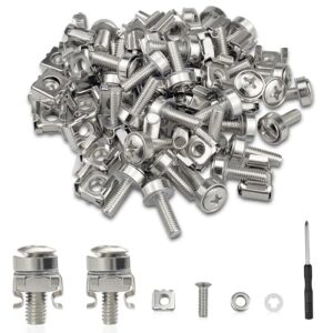 40Pcs M5 M6 Cage Nuts，Cabinet screws Rack Mount Server Shelves Bolts & Washers Nut Tool Bolts Washers Set for Network Cabinets（with Screwdriver）