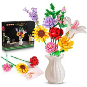 HOGOKIDS Flower Bouquet Building Set - 688 PCS Flowers Botanical Collection with Blessing Card
