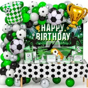 amei 124PCS Football Party Birthday Decorations with Football Backdrop Tablecloth Balloon Garland Foil Balloons for Kids Boys Football Fans Football Soccer Themed Party Decor Supplies