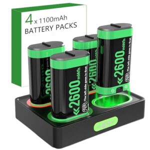 Xbox Controller Battery Pack Rechargeable for Xbox One/Xbox Series -4X1100mAh (=4X2600mWh)Xbox Series X Controller Battery Pack with Indicators for Xbox One/Xbox Series X|S/Xbox One S|X/Xbox One Elite