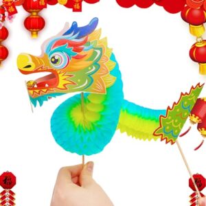 Belleelo Chinese Dragon Toy - 3D Chinese Paper Dragon Garland for New Year | Lunar New Year Dragon Gifts Multifunctional Year of The Dragon DIY Puppet Kits for Spring Festival