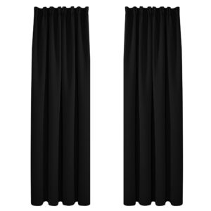Deconovo Pencil Pleat Curtains Energy Saving and Noise Reducing Thermal Insulated Curtains Blackout Curtains for Bedroom W55 x L87 Inch 2 PanelsBlack