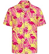 J.VER Mens Hawaiian Shirt Funky Flower Flamingo Beach Casual Short Sleeve Summer Shirts