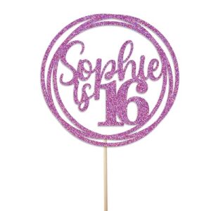 Personalised Birthday Cake Topper - Customised with Any Name Any Age - Birthday Party Cake Decoration - Double Sided Glitter 950 GSM (Purple)