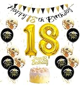 Black and Gold 16th Birthday Decorations, Gold and Black Birthday Party Decorations for Boys Girl...