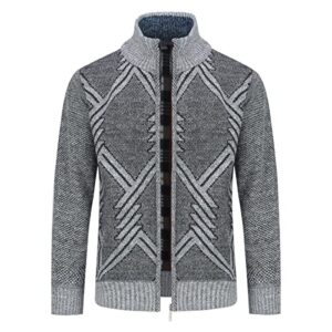 Mens Knitted Cardigan Thick Sweater Full Zip Stand Collar Warm Jumper Fleece Lined Winter Coa