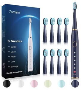 7am2m Sonic Electric Toothbrush for Adults and Kids- High Power Rechargeable Toothbrushes with 8 Brush Heads