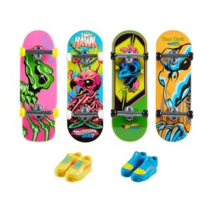Hot Wheels Skate Neon Bones Tony Hawk-Themed Set of 4 Finger Skateboards and Removable Skate Shoes Designed in Collaboration with Tony Hawk