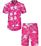 J.VER Mens Hawaiian Shirt Funky Flower Flamingo Beach Casual Short Sleeve Summer Shirts