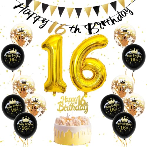 Black and Gold 16th Birthday Decorations
