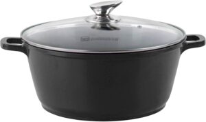 SQ Professional NEA Die-Cast Aluminium Stockpot with Lid 3-Layer Non-Stick Coating (Black