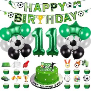Football Balloons 11th Birthday Decorations for Boys Football Cake Decorations for Girls Sports Theme Football Party Decorations Football Birthday Banner Happy Birthday Football Cupcake Toppers Socce