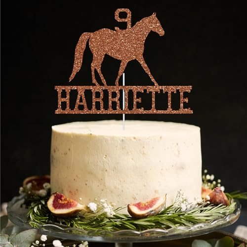 Personalize Pro Customised Happy Birthday Cake Topper Horse Glitter Personalised with Any Name or Age for 1st 10th 16th 18th 20th 21st 30th 40th 50th Theme Party Cake Decoration Supplies