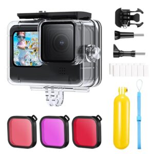 K&F Concept 21 in 1 Waterproof Case Housing Compatible with GoPro Hero 12 11 10 9 Black Dive Case with Underwater Filter Set 45 Metres Floating Handle Grip Accessories Anti-fog Ki