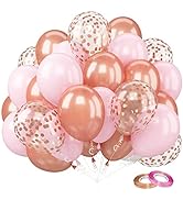 Rose Gold Balloons, 60 PCS 12 Inch Rose Gold White Balloons, Rose Gold Birthday Balloons with Con...