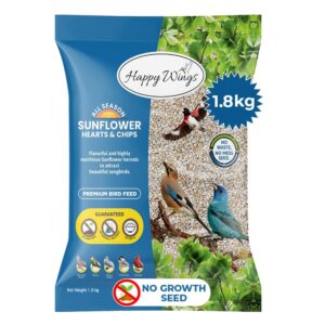 Happy Wings Sunflower Hearts & Chips - Sunflower Kernels And Chips Bird Food- 1.8 KG I Husk-Free No Mess Seed| No Grow Seed | Oil-Rich Bird Seed for Wild Birds