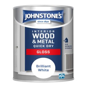 Johnstone's - Quick Dry Gloss - Brilliant White - Gloss Finish - Water Based - Interior Wood & Metal - Radiator Paint - Low Odour - Dry in 1-2 Hours - 8m2 Coverage per Litre - 0.75 L