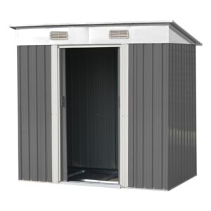 Garden Storage Shed Outdoor 6ft x 4ft Bike Metal Pent Tool Shed House with Door and Roof Galvanized Steel (L121x W194x H181cm)