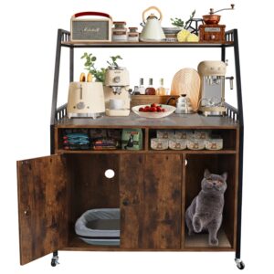 Large Hidden Cat Litter Box Enclosure Furniture Wood Sturdy Kitty Washroom Toilet Cat Litter Cupboard Cat House with Shelf Storage Scratching Board