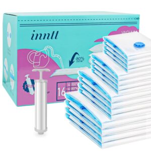 Vacuum Storage Bags 16 Bags 4 Jumbo + 4 Large + 4 Medium 4 Small Reusable Storage Bags with Travel Hand Pump for Clothes