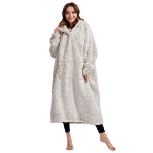 Oversized Teddy Fleece Hoodie Blanket for Women Cuddly Sherpa Wearable Snuggle Blanket Hoody for Adults Kids Men Teenager