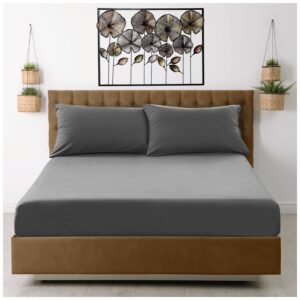 Microfiber Fitted Sheet Double - Plain Dyed Bedding Sheet - Charcoal Bottom Bed Shee