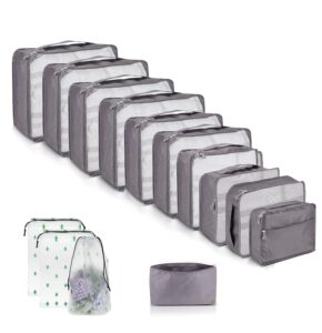 14 Pcs Packing Cubes for Suitcase 14 Sizes Suitcase Organizer Bags 14 Set Mesh Packing Cubes For Backpack (14 Gray)