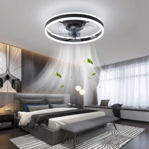 CHANFOK Ceiling Fan with Remote Control Flush Mount Modern Indoor 19.7" LED Dimmable Low Profile Ceiling Fans