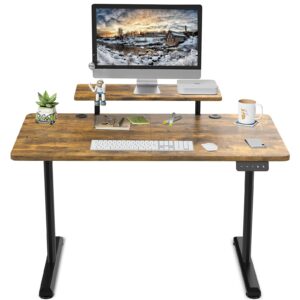TRIUMPHKEY 120x60cm Height Adjustable Standing Desk with Monitor Shelves Height Adjustable Electric Standing Desk Storage Shelf Height Adjustable Desk Home Office Splice Board Rustic Brow
