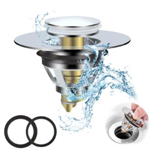 ASelected Sink Plug Pop Up Sink Plugs Universal Sink Stopper Replacement for Bathroom and Kitchen Stainless Steel Sink Drain Push Type Brass Bounce Core Drain Filter with Hair Catcher for 34-40mm