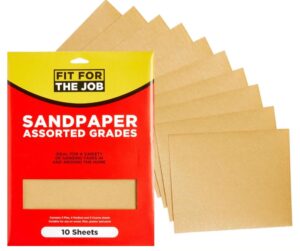 Fit For The Job 10 Large A4 Size Sheets Sandpaper Assorted Grades for Sanding Wood