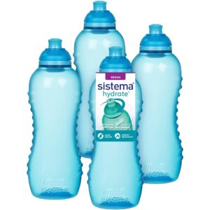 Sistema Twist 'n' Sip Squeeze Sports Water Bottles | Leakproof Water Bottles | 460 ml | BPA-Free | Recyclable with TerraCycle® | Blue | 4 Cou