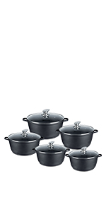 blac casserole, black stockpot, black pot set