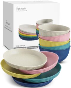 HOMGEN Camping Plates and Bowls Set 10Pack Lightweight Plastic Plates and Bowls Sets for 5 Unbreakable Picnic Kitchen Dinnerware Set for Kids Colourful Plates and Cutlery Sets for Home Outdoors etc