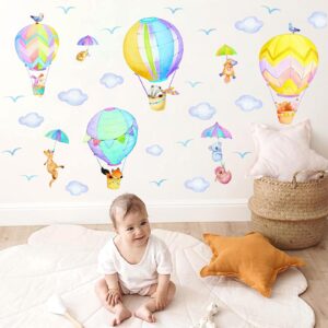 Balloon Animal Wall Stickers Large Hot Air Balloon Wall Decals Cartoon Animal Wall Decals Watercolor Fabric Cloud Wall Decals Big Balloon Wall Decals for Nursery Kids Room Deco